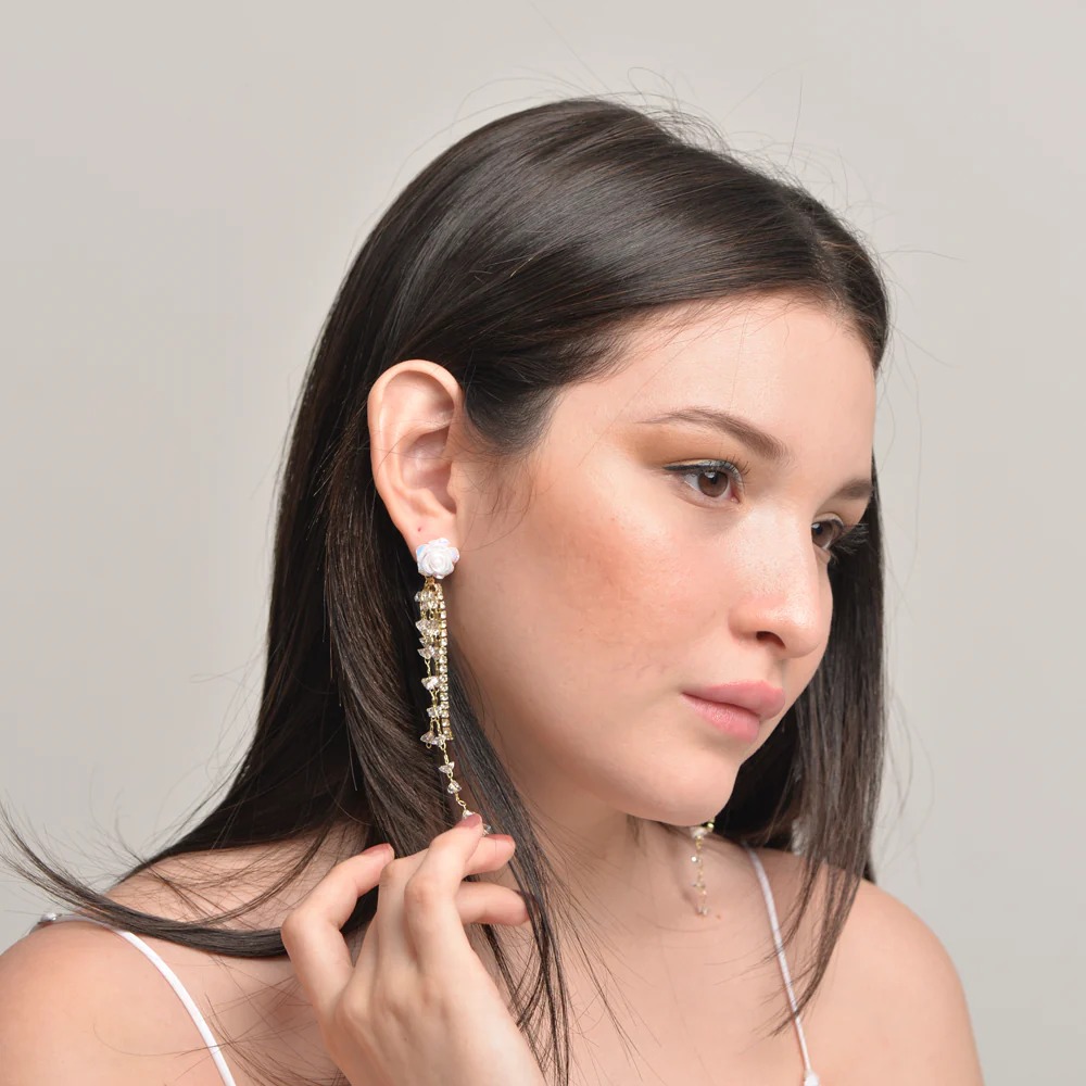 Miniatura 3 de ELEGANTES ARETES ROSA BLANCA 🌹